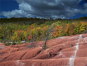 Cheltenham Badlands, Caledon, Ontario. Rolling valleys caused by erosion.
