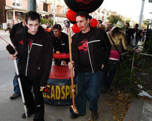 2008 Toronto Zombie Walk - producer and extras promote the movie DEADSPIEL - "the best curling zombie film ever made!"