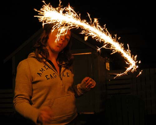 Erin plays with some sparklers during 2008 Victoria Day long weekend