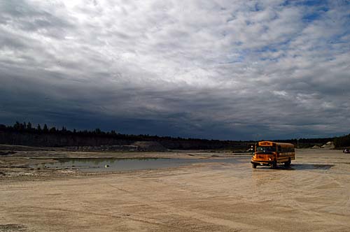 Acton Quarry open house - bus takes people on tour in the quarry