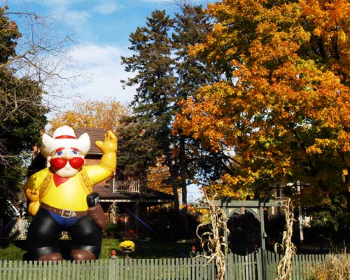 blow up cowboy in front lawn in Erin, Ontario