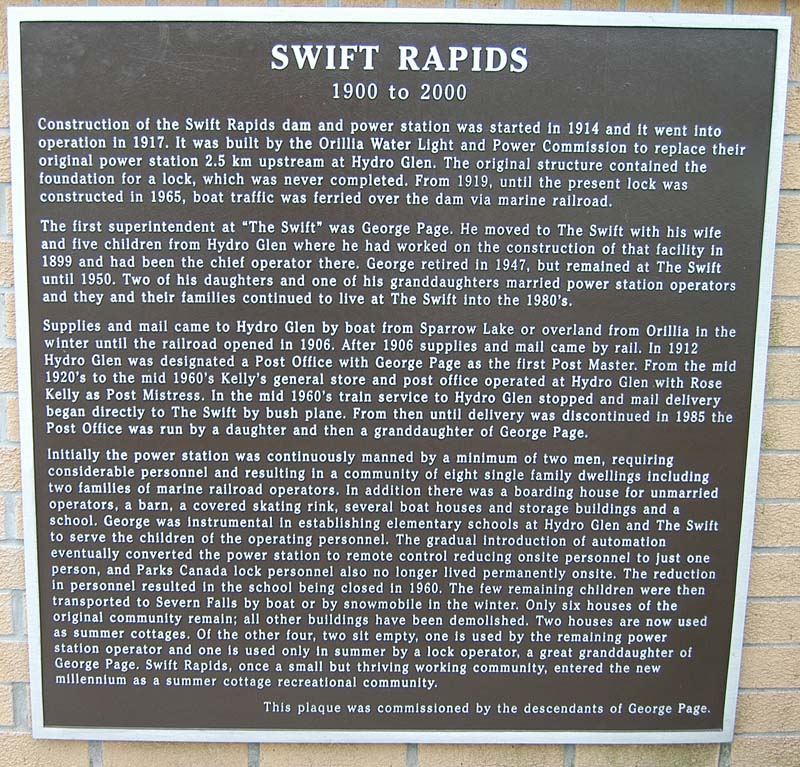 Swift Rapids plaque dedicated to George Page