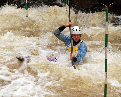 Whitewater kayak slalom race in the Elora Gorge, Ontario. Sunday May 11, 2008