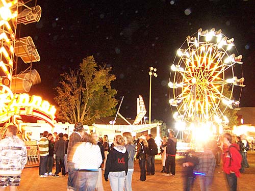 2007 Acton Ontario Fall Fair. A ride spins in the night while the crowd gathers