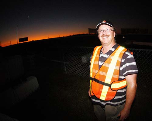 NASCAR Canadian Tire Series NCATS racing at Cayuga, August 30, 2008 - photographer James Hamilton in pit row as the sunsets during the race