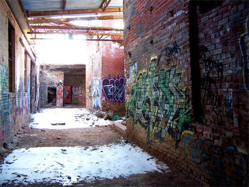 Toronto Don Valley Brickworks. Walls covered in graffiti.