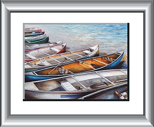 Regatta Canoes - Watercolour painting by Canadian Artist Ann Hamilton.