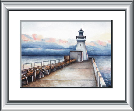 Port Dover Lighthouse - watercolour painting by Canadian Artist Ann Hamilton.