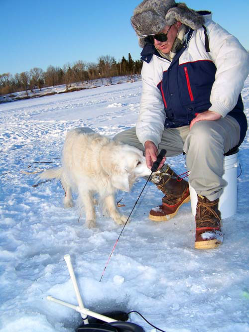 Ice fishing on Fairy Lake, Prospect Park, Acton, Ontario.