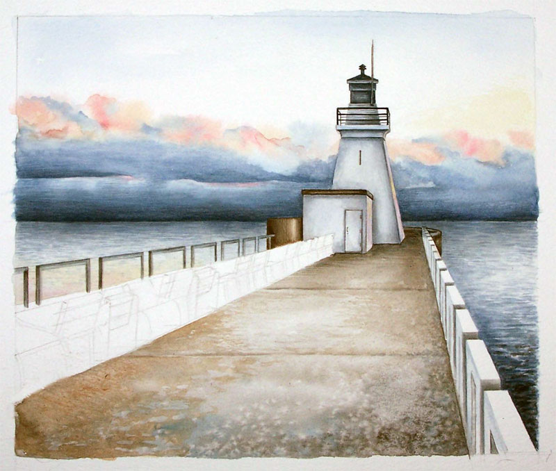 Artist Ann Hamilton's Port Dover lighthouse painting - work in progress.