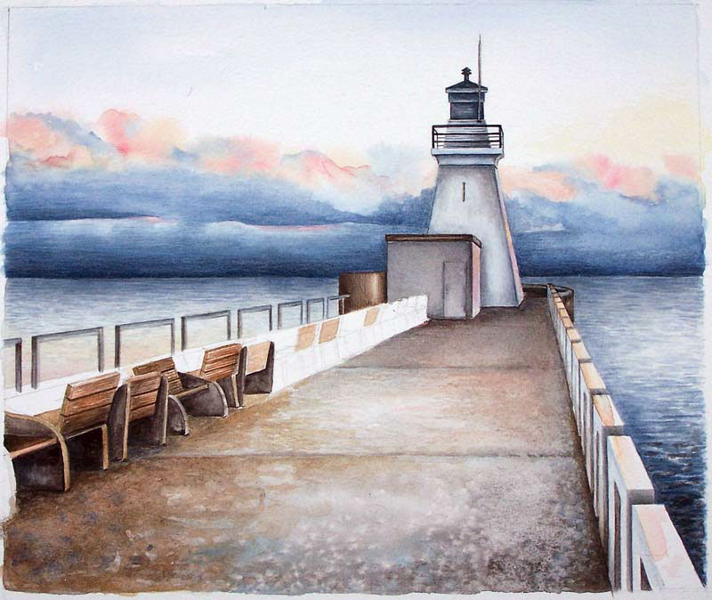 Port Dover, Ontario lighthouse watercolour painting by artist Ann Hamilton of Acton