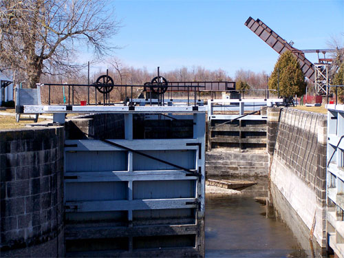 Smith Falls Historic Rideau Canal Locks in winter. Ontario, Canada
