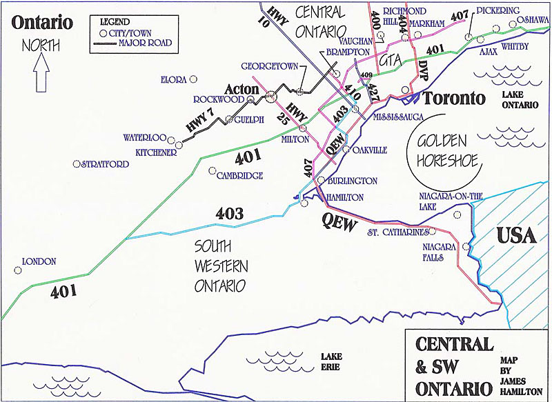 map of central/southwestern Ontario showing Acton