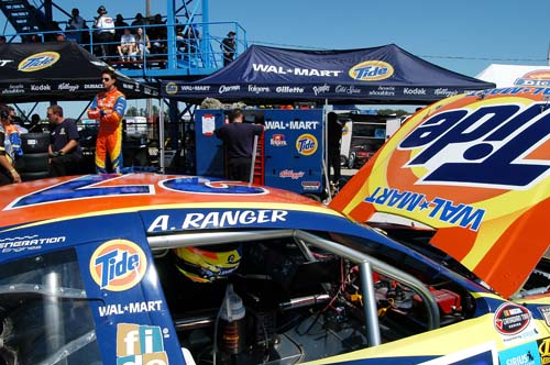 NASCAR Canadian Tire Series NCATS racing at Cayuga, August 30, 2008 - Andrew Ranger stands behind his 27 car in the pits