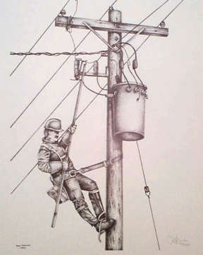 Limited edition print - lineman working on a hydro pole