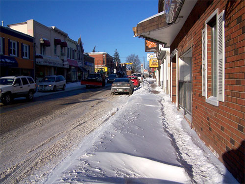 Mill St in Acton, Ontario after a small snow storm.