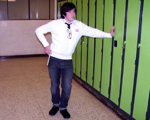 Kevin at the lockers in Acton High School