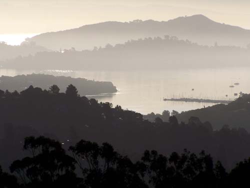 layers of hills on California coast, US