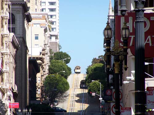 Cable Cars on hill, San Francisco, California, US
