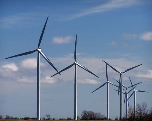 Lake Huron Wind Farm beside transmission towers
