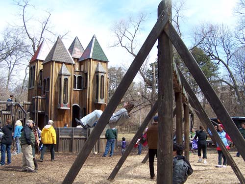 swings and children's castle at High Park in Toronto, Ontario