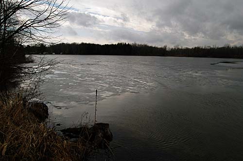 Ice on Fairy Lake, Acton, Ontario - cloudy day in March 2009