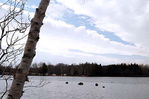 sun comes out over Fairy Lake in Acton, Ontario