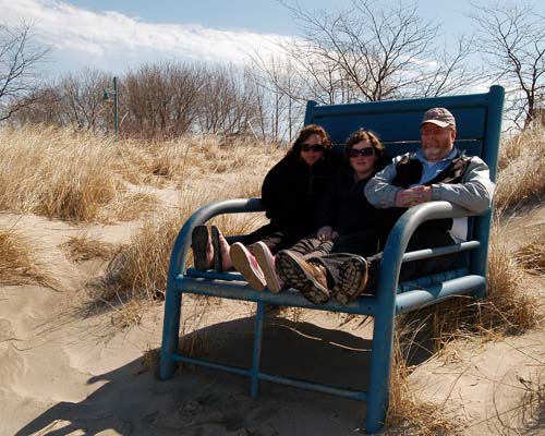 sitting on a bench at the beach at Kincardine, Ontario