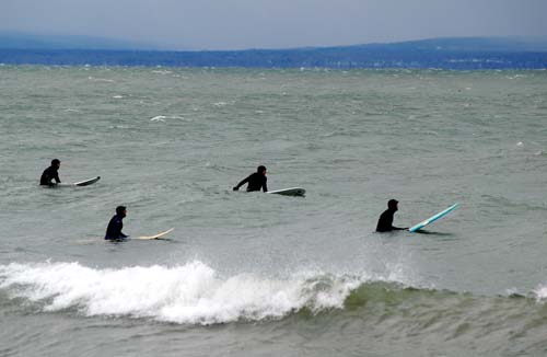 Lake Erie winter surfers wait for a big wave at Crystal Beach November 16, 2008